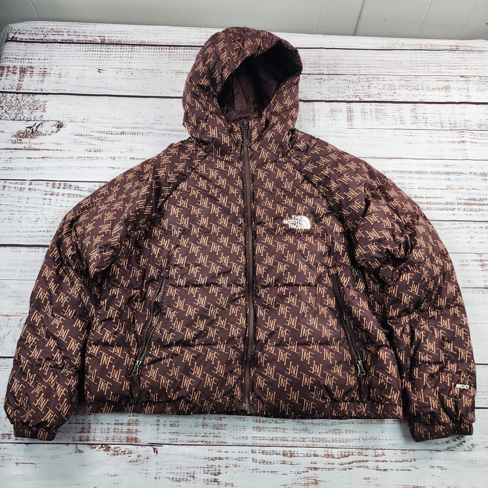 The North Face Hydrenalite Down Hoodie Womens XL Brown TNF Monogram 600 Fill